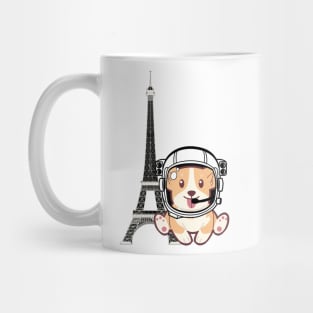 Space Corgi goes to Paris - The Cool Astronaut Puppy! Mug